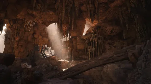 A shaft of light inside a dark cavern