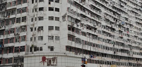 Apartment blocks meeting at a street corner