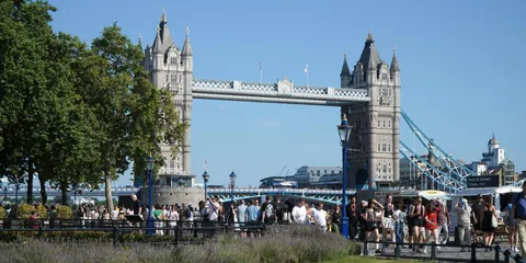 Tower Bridge beneath a blue sky